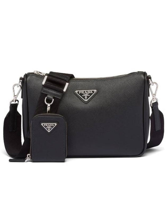 triangle logo leather shoulder bag black - PRADA - BALAAN 2