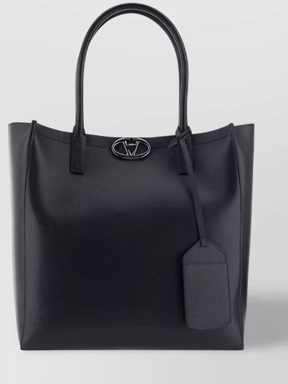 V Logo Leather Tote Bag Black - VALENTINO - BALAAN 2