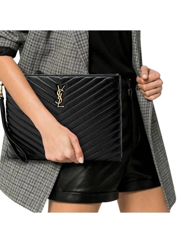 Gold Monogram Matelasse Clutch Bag Black - SAINT LAURENT - BALAAN 5