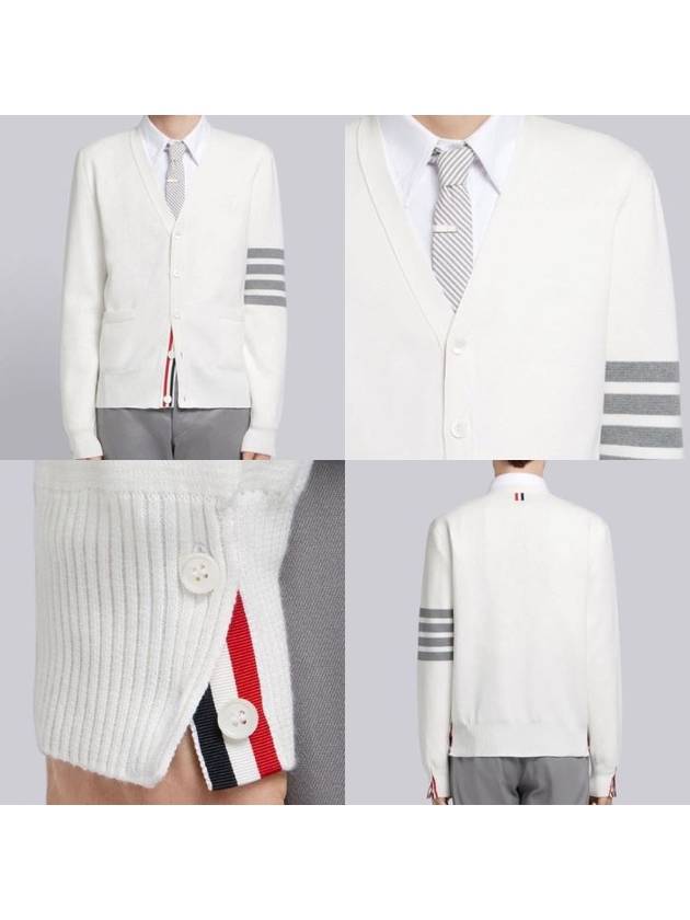 Milano Stitch 4 Bar Cardigan White - THOM BROWNE - BALAAN 7