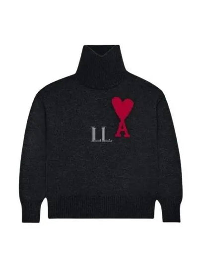 Intarsia Heart Logo Turtleneck Black - AMI - BALAAN 2