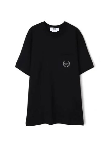 Pocket Logo Print Cotton Short Sleeve T-Shirt Black - MSGM - BALAAN 1