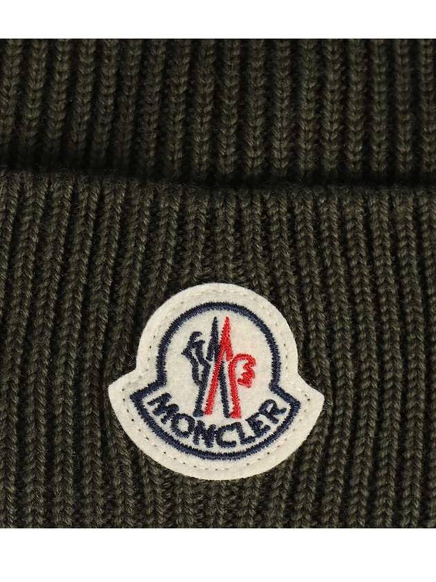 Logo Patch Wool Beanie Olive Green - MONCLER - BALAAN 7