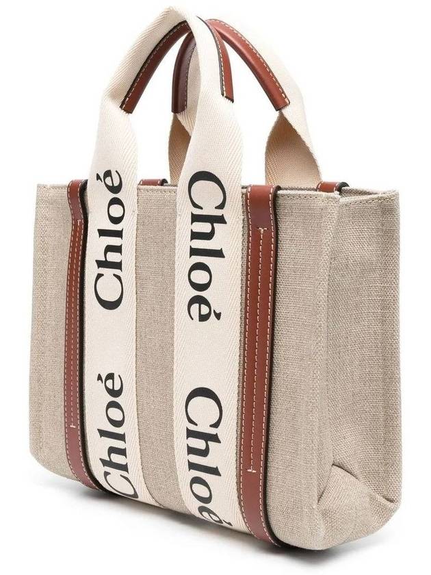 Woody Small Canvas Tote Bag White Brown Beige - CHLOE - BALAAN 3