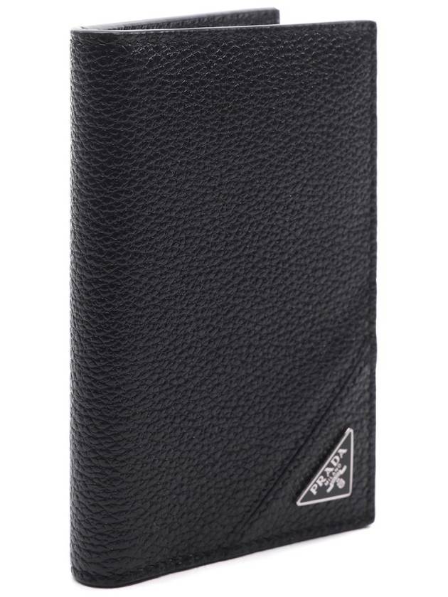 Vitello Triangle Logo Saffiano Flap Card Wallet Black - PRADA - BALAAN 4