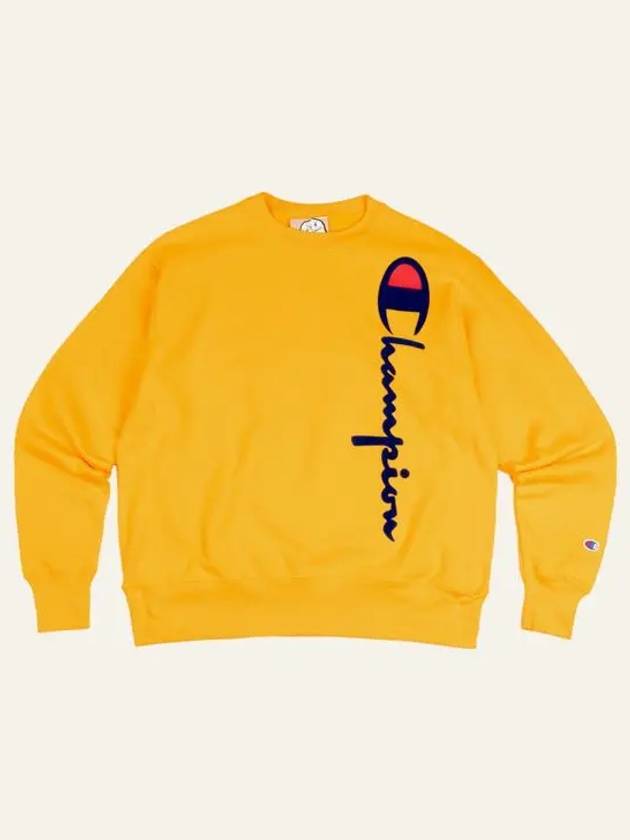 Reverse Weave Oversized Flock Script Big Logo Sweatshirt Yellow - CHAMPION - BALAAN 5