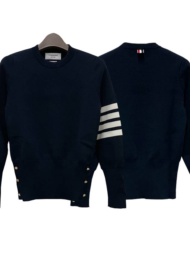 4-Bar Milano Stitch Crew Neck Knit Top Navy - THOM BROWNE - BALAAN 2