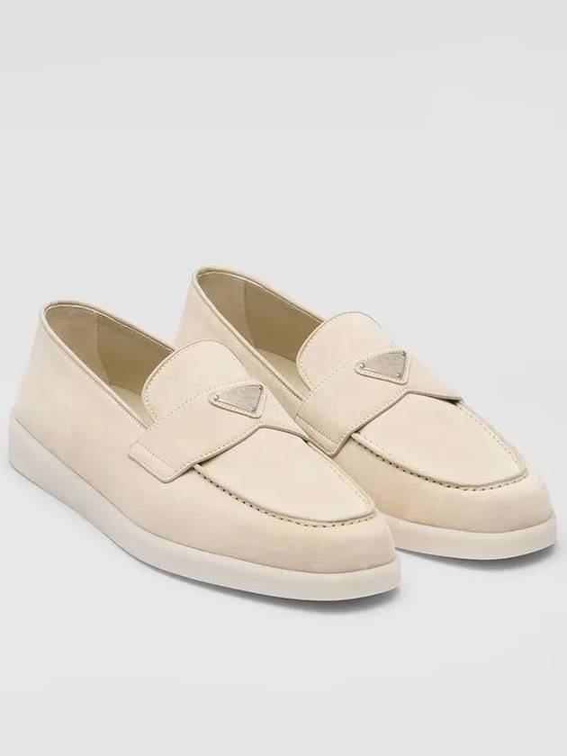 Triangle Logo Suede Loafers Beige - PRADA - BALAAN 2