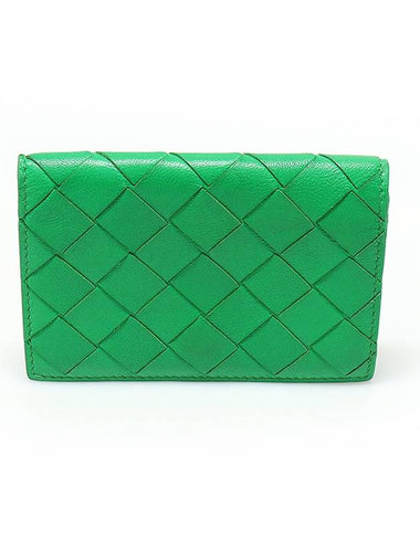 667141 Green Paraket Lambskin Intrecciato Business Card Holder - BOTTEGA VENETA - BALAAN 1