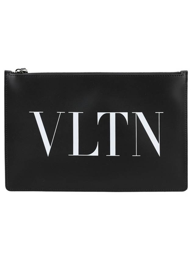 VLTN Logo Print Leather Clutch Bag Black - VALENTINO - BALAAN 1