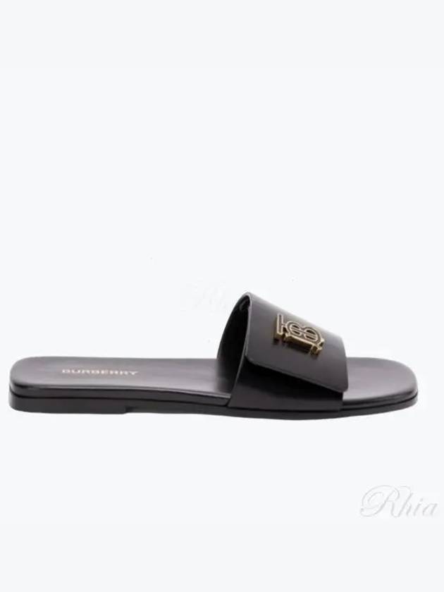 Monogram Motif Leather Slide Slippers Black - BURBERRY - BALAAN 2