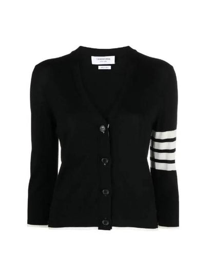 4 Bar Relaxed Fit Fine Merino Wool Cardigan Black - THOM BROWNE - BALAAN 2