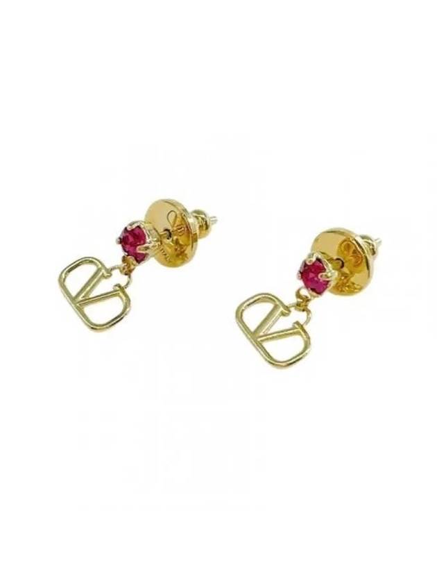 Metal Swarovski Crystal V Logo Earrings Gold Red - VALENTINO - BALAAN 1