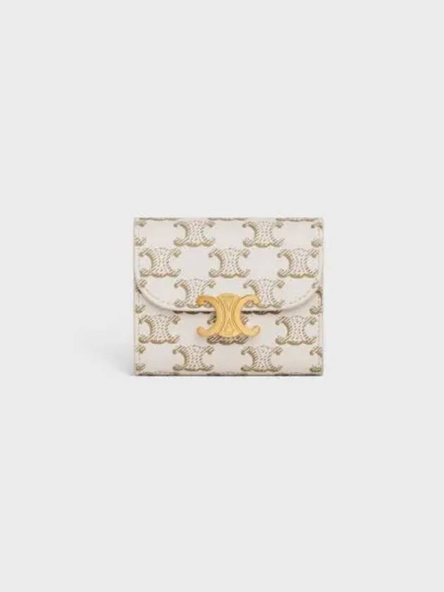 Triomphe Canvas Small Bicycle Wallet White Tan - CELINE - BALAAN.