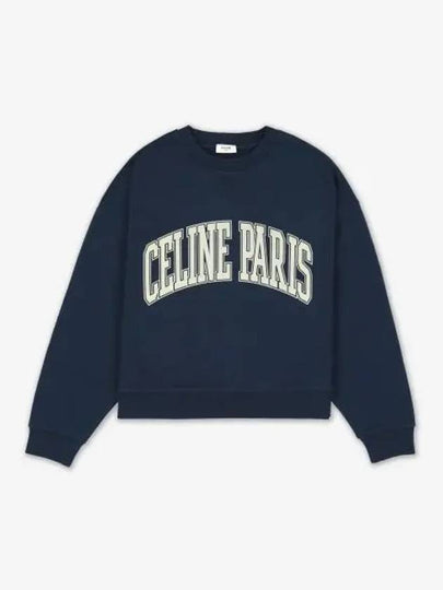 Logo Print Oversized Cotton Sweatshirt Navy - CELINE - BALAAN 2