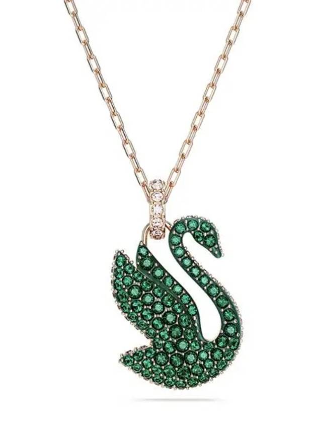 Iconic Swan Medium Pendant Necklace Green Rose Gold - SWAROVSKI - BALAAN 3