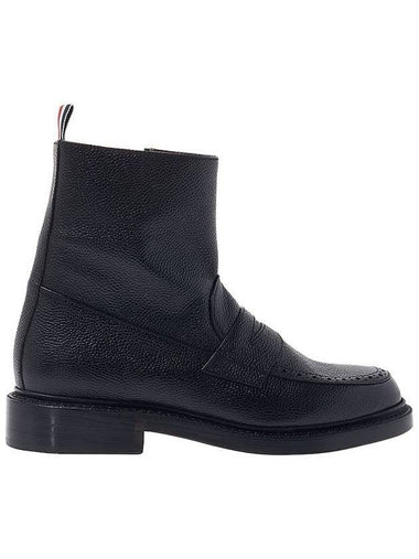 Women's Penny Pebble Grain Leather Middle Boots Black - THOM BROWNE - BALAAN 1