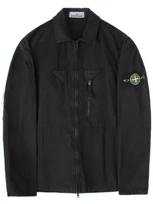 Wappen Patch Old Treatment Zip-Up Overshirt Black - STONE ISLAND - BALAAN 1