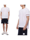 Striped Detail Crew Neck Cotton Short Sleeve T-Shirt White - THOM BROWNE - BALAAN 2