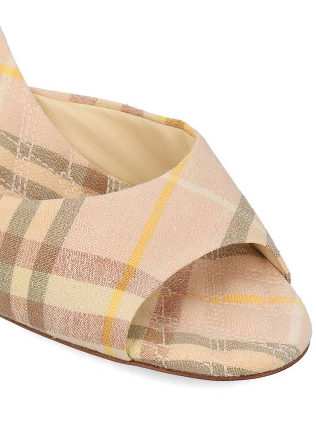 Mews Checked Linen Blend Low Kitten Heel Mule Teacup - BURBERRY - BALAAN 5