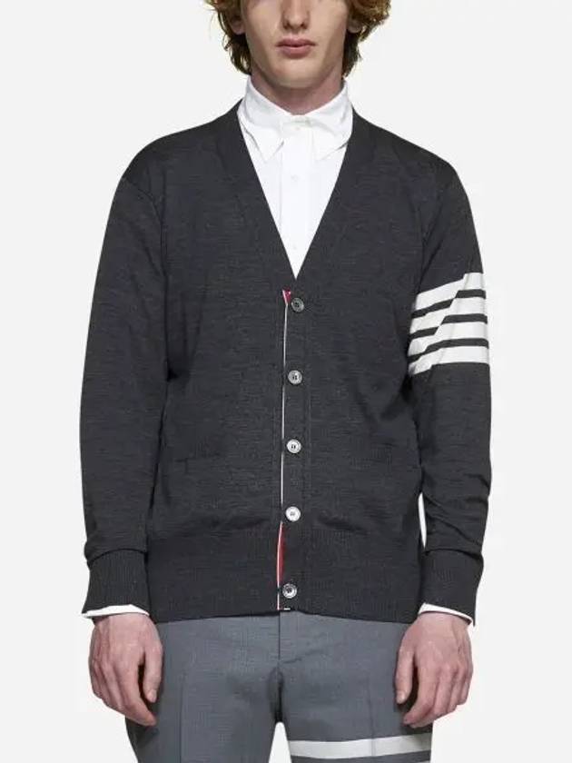 Men's Sustainable Classic Diagonal Wool Cardigan Dark Grey - THOM BROWNE - BALAAN 2