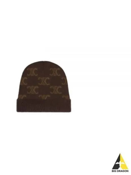 Triomphe Monogram Wool Cashmere Beanie Brown - CELINE - BALAAN 2