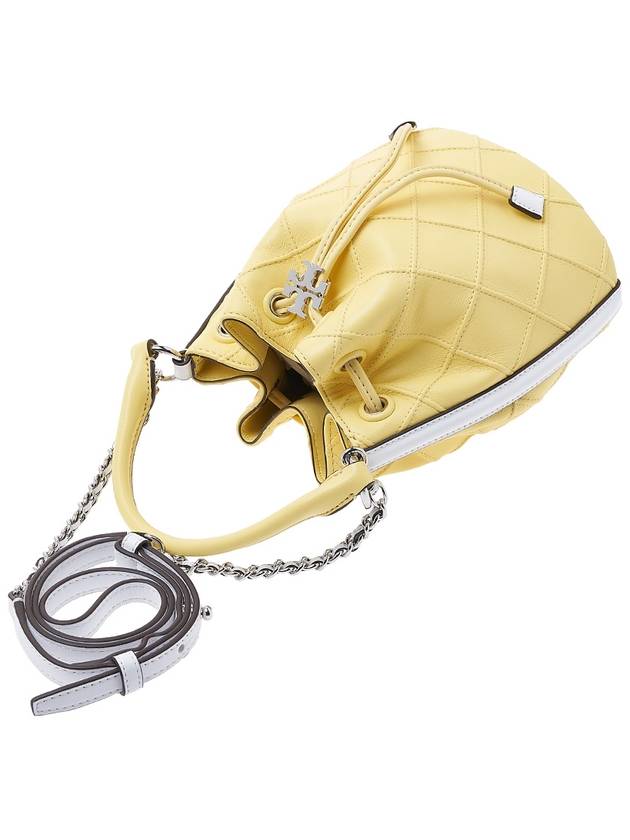 Small Fleming Soft Patent Border Bucket Bag Yellow - TORY BURCH - BALAAN.