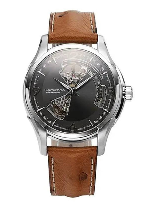 Jazzmaster Open Heart Automatic Leather Watch Gray - HAMILTON - BALAAN.