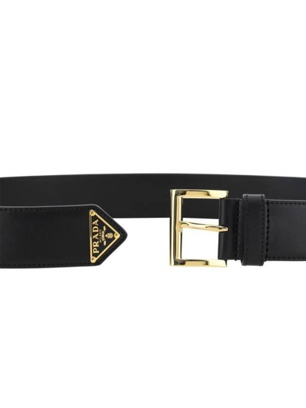 Triangle Logo Plaque City Leather Belt Black - PRADA - BALAAN 4