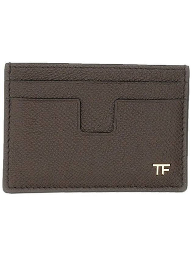 TF Logo Grain Leather Small Card Wallet Brown - TOM FORD - BALAAN 1