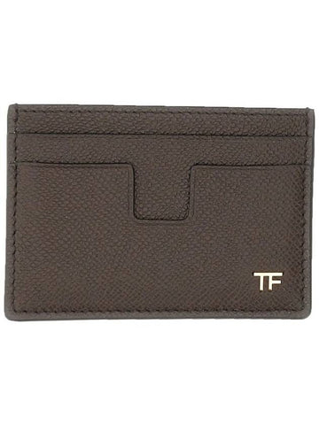 TF Logo Grain Leather Small Card Wallet Brown - TOM FORD - BALAAN 1