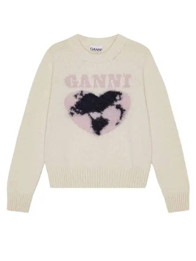 Heart Intarsia Knit Top Egret - GANNI - BALAAN 3