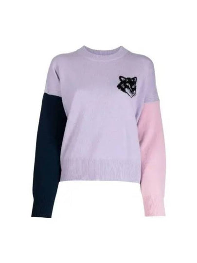 Fox Head Color Block Wool Knit Top Purple - MAISON KITSUNE - BALAAN 2