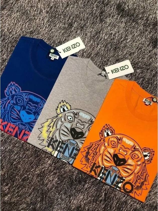 Tiger Print Short Sleeve T-Shirt Blue - KENZO - BALAAN.