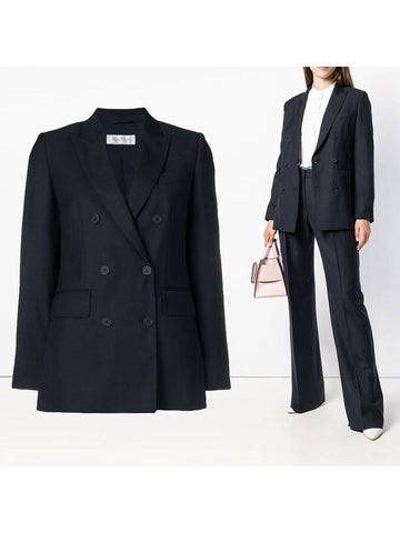 Double Breasted Blazer Jacket Navy - MAX MARA - BALAAN 1