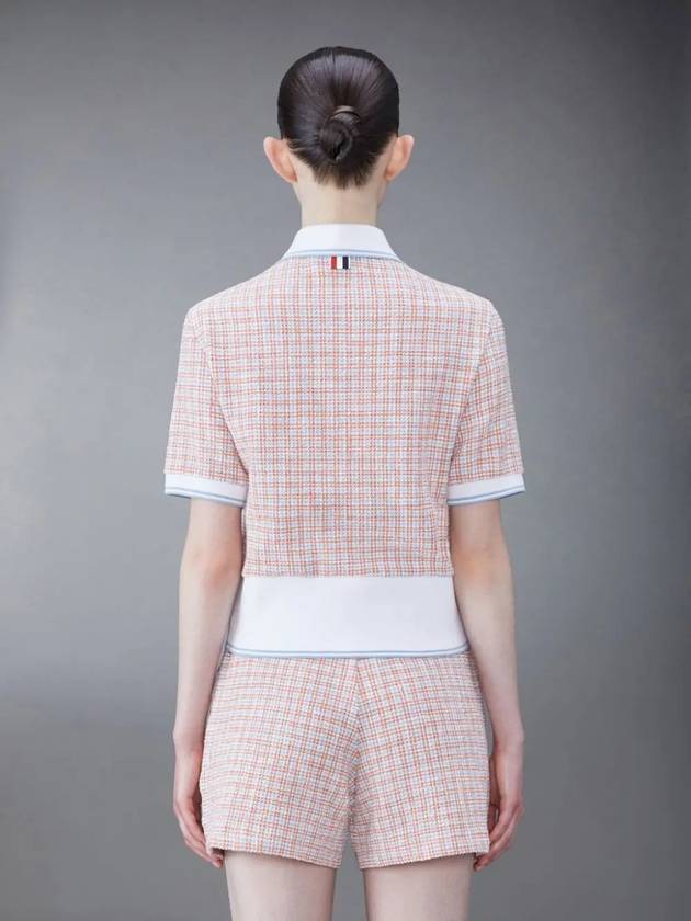 Checked Tweed Shrunken Short Sleeve Polo Pink - THOM BROWNE - BALAAN 5