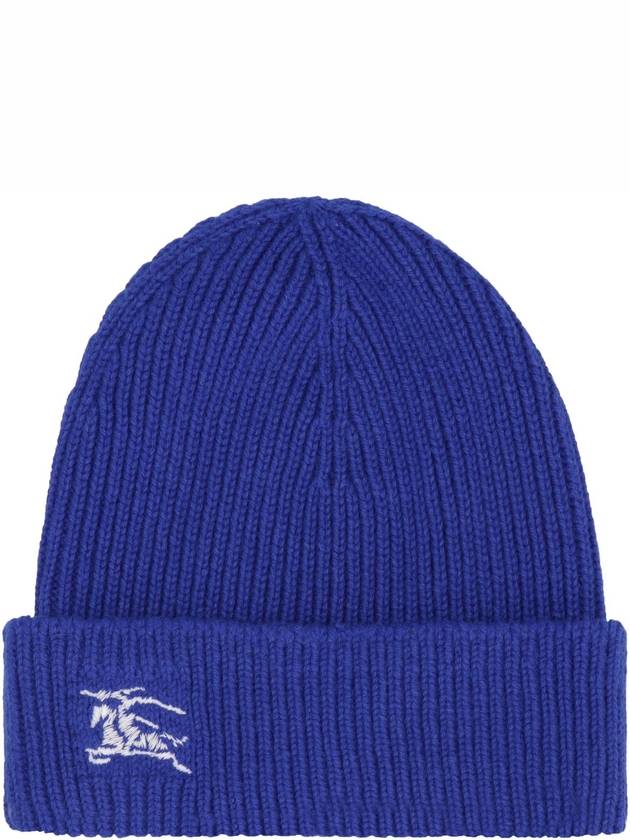 Embroidered Logo Ribbed Cashmere Beanie Blue - BURBERRY - BALAAN 3