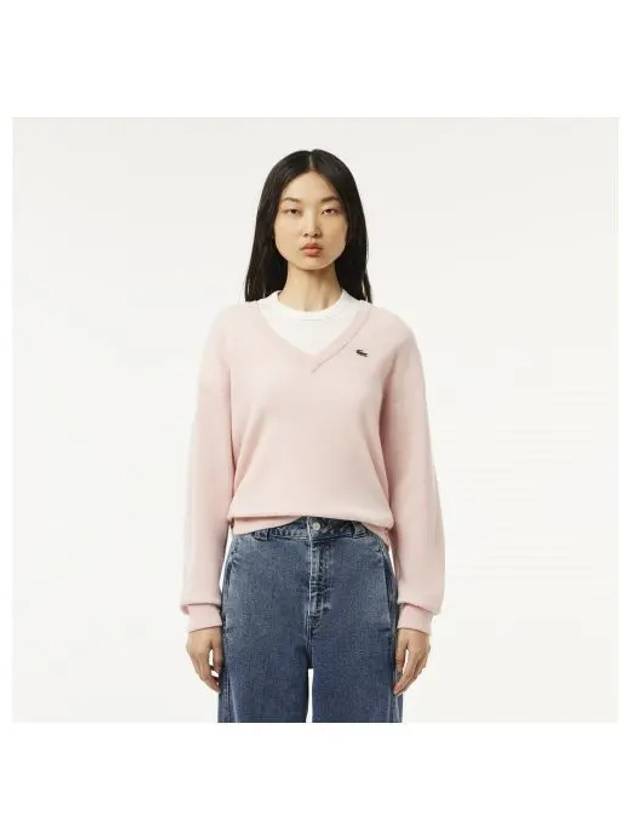 Women s Linx V neck sweater light pink - LACOSTE - BALAAN 1