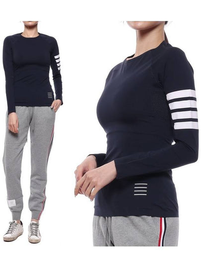 Women's 4 Bar Stripe Crewneck Compression Long Sleeve T-Shirt Navy - THOM BROWNE - BALAAN 2