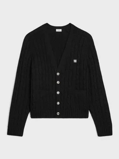 Triomphe Embroidered Cable Knit Cashmere Cardigan Black - CELINE - BALAAN 2