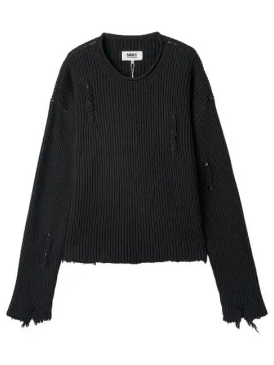 MM6 distressed crew neck knit black - MAISON MARGIELA - BALAAN 1