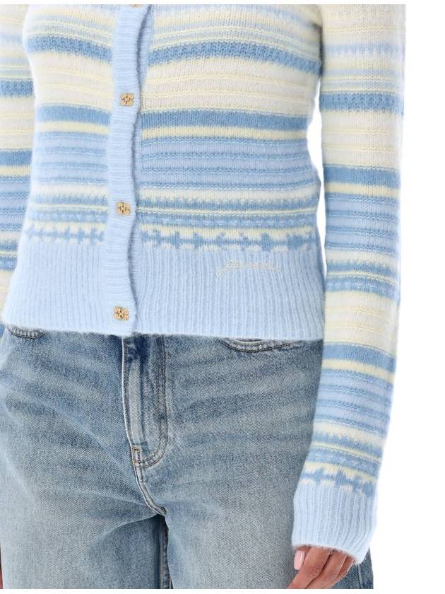 Striped Soft Wool Cardigan Light Blue - GANNI - BALAAN 4