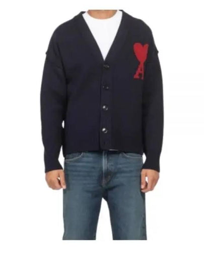 De Coeur Logo Wool Cardigan Navy - AMI - BALAAN 2