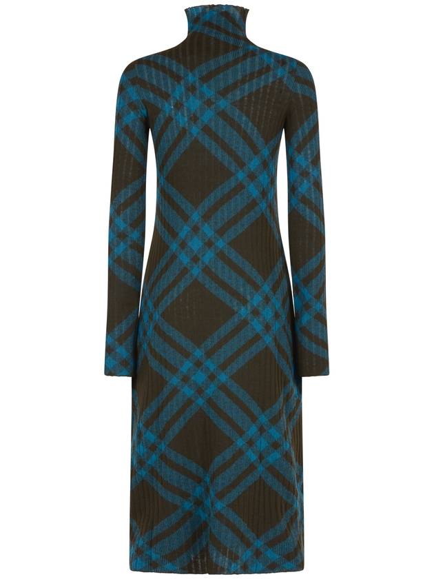 Check Turtleneck Wool Blend Midi Dress Green Blue - BURBERRY - BALAAN 3