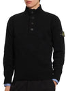 Wappen Patch Half Button Lambswool Knit Top Black - STONE ISLAND - BALAAN 4