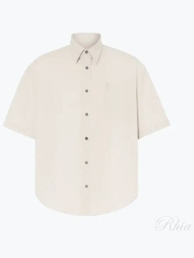 Embroidered Logo Short Sleeve Shirt Beige - AMI - BALAAN 2