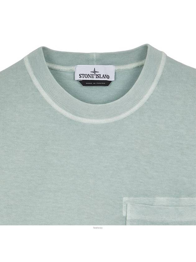 Men's Pisato Effect Logo Patch Pocket Short Sleeve T-Shirt Sky Blue - STONE ISLAND - BALAAN 5