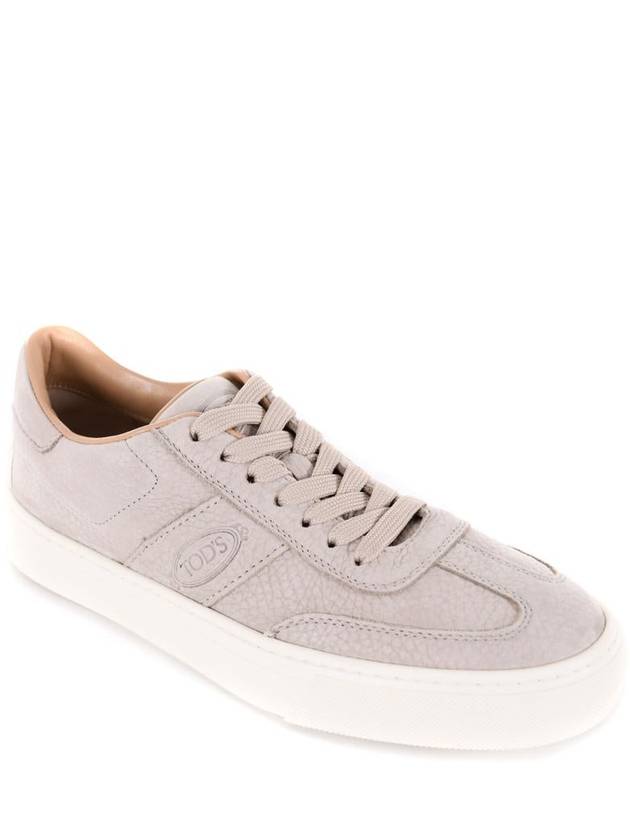 Embossed Logo Grained Leather Low Top Sneakers Light Grey - TOD'S - BALAAN 4