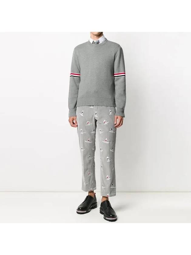 Men's Milan Stitch Armband Crew Neck Knit Top Light Grey - THOM BROWNE - BALAAN 4