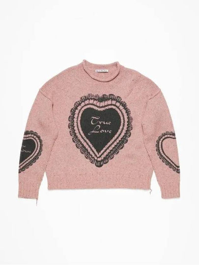 Heart Print Wool Blend Knit Top Faded Pink - ACNE STUDIOS - BALAAN 2